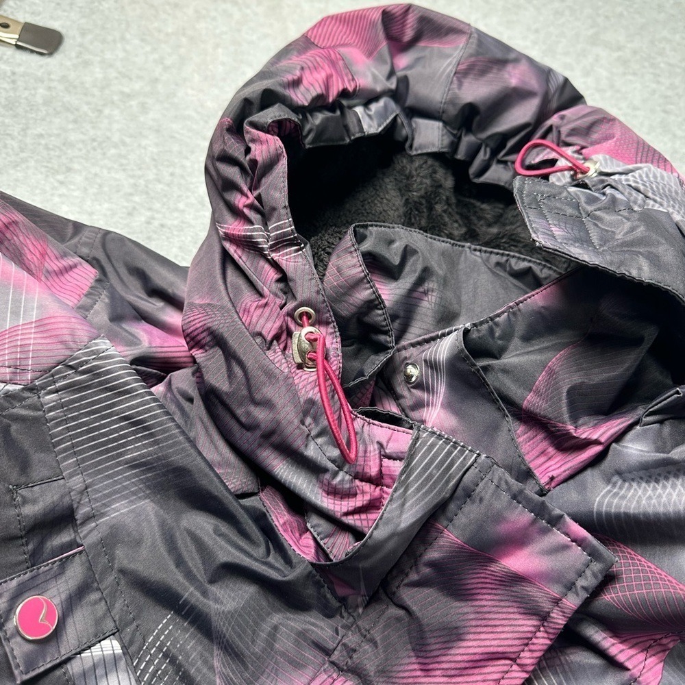 Hawke & Co Women's Medium Sport Outerwear Black Pink Geometric Print Hooded Coat - Picture 14 of 15
